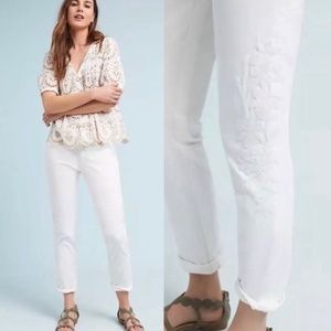 Anthropologie Chino White Embroidered Pant